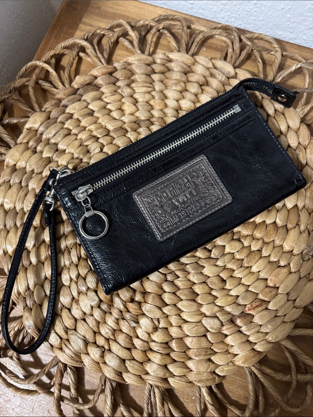 Coach Poppy Black Patten Leather Wristlet Wallet Clutch - Vintage